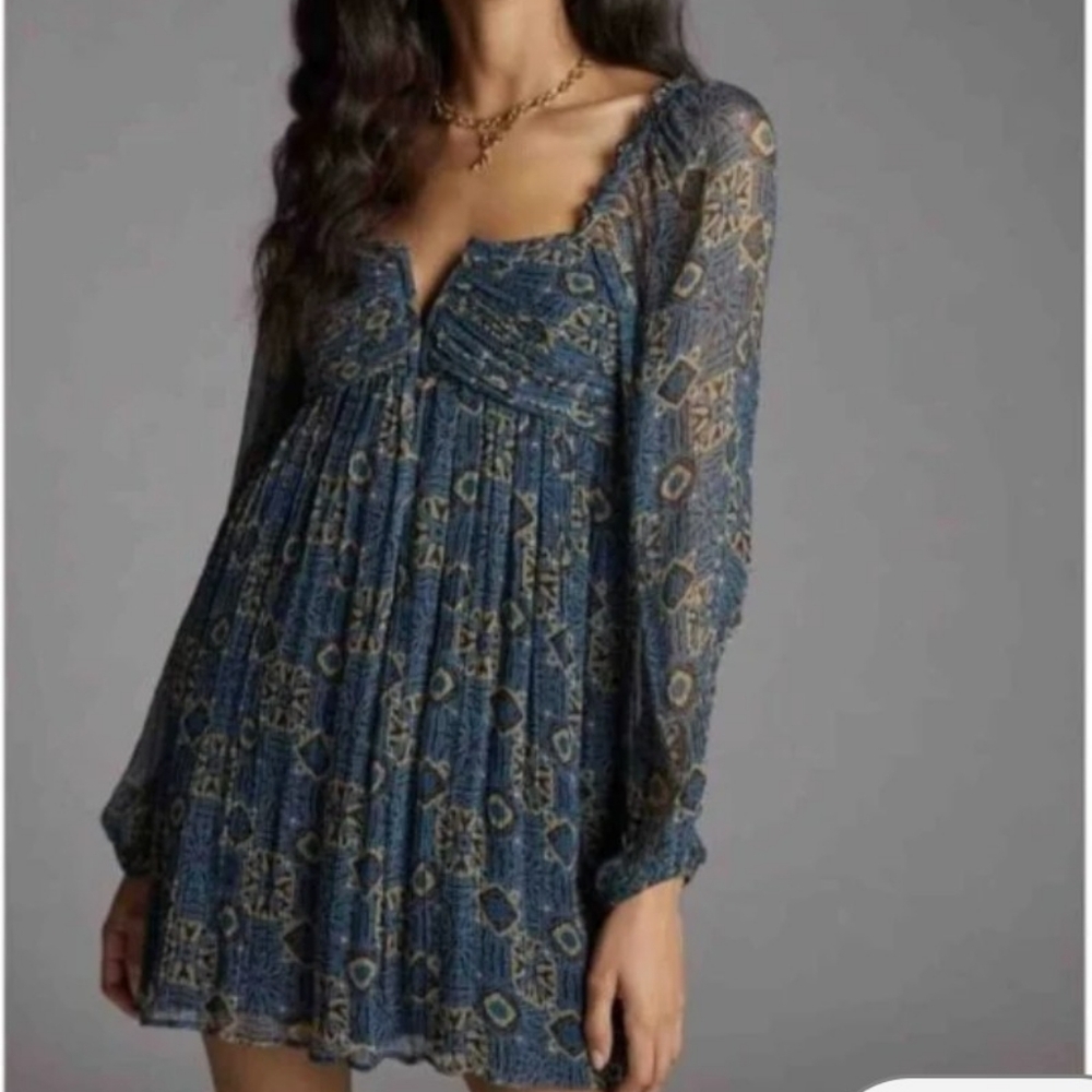 Blue Patterned Mini Dress